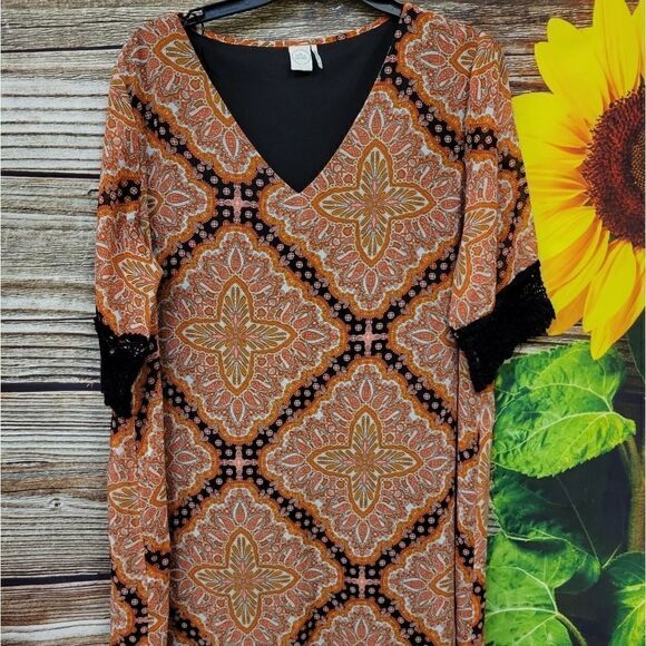 Paper Crane double layered dress orange/black Paisley XL Pre-owned - Picture 1 of 7